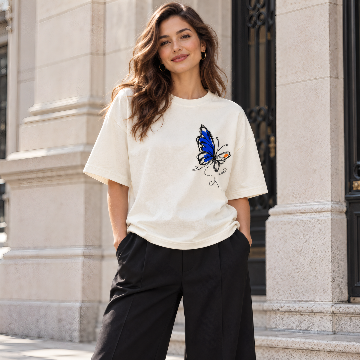 Camiseta Estampada Oversized - Borboleta