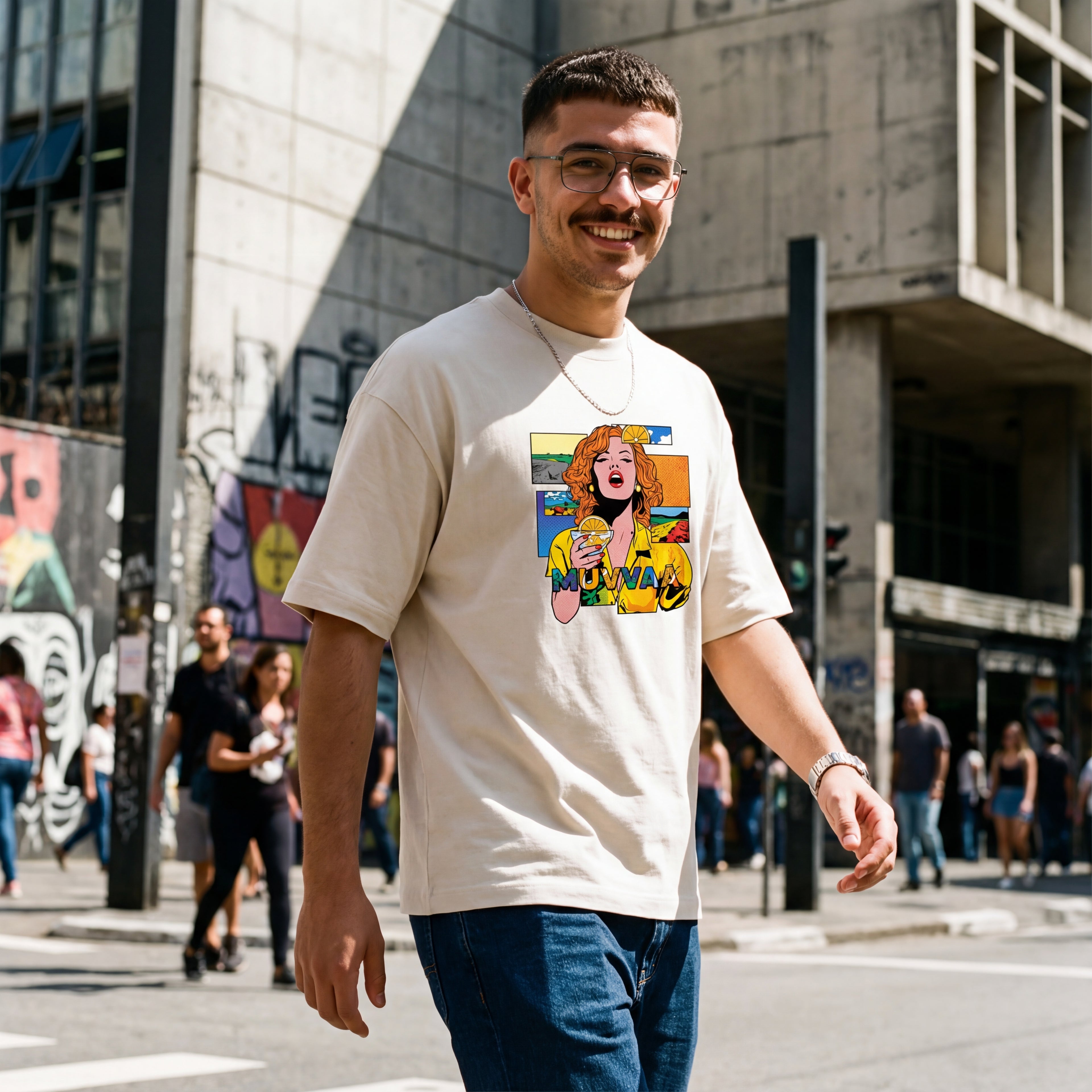 Camiseta Estampada Oversized Drinking Girl