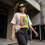 Camiseta Estampada Oversized Glitched Pineapple