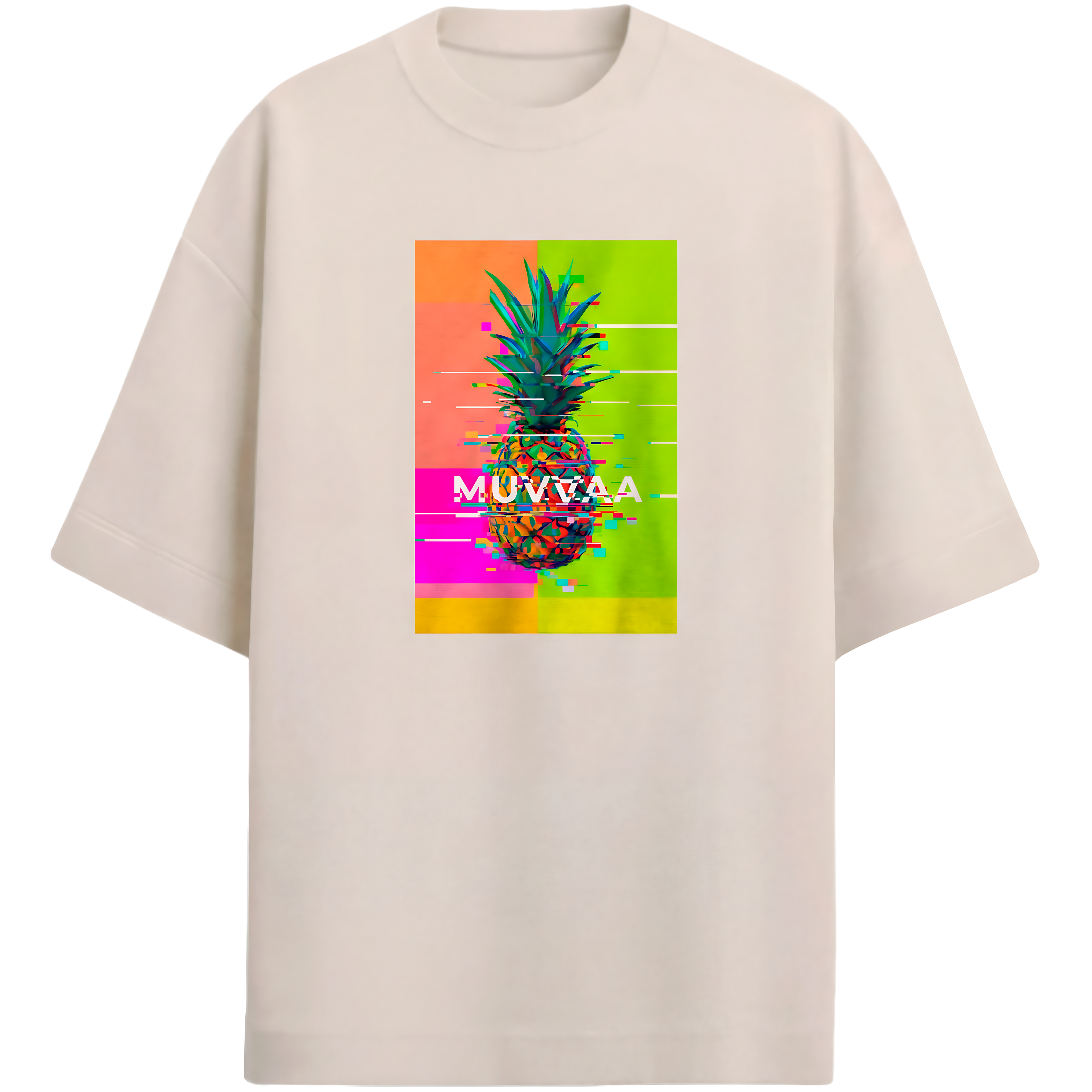 Camiseta Estampada Oversized Glitched Pineapple
