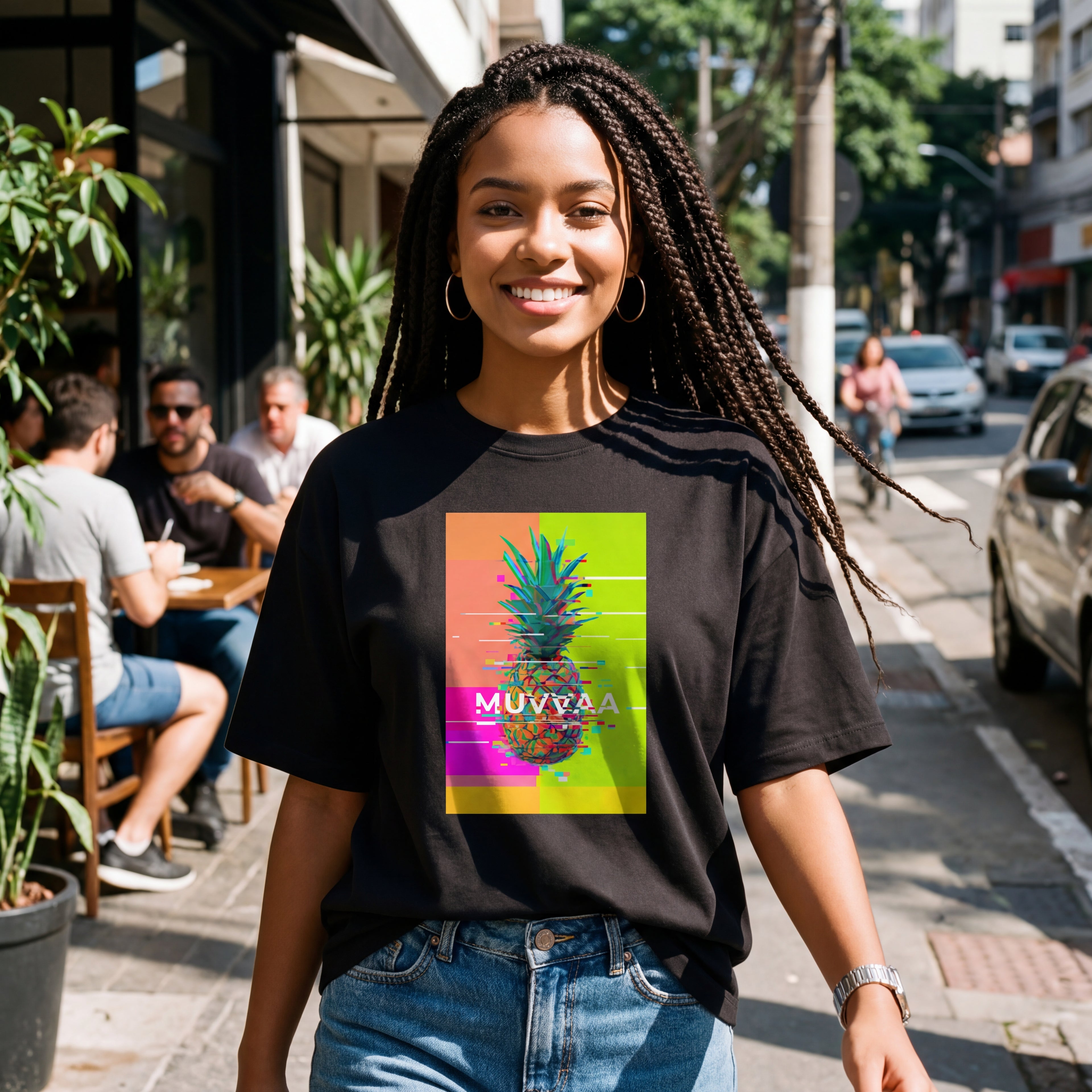 Camiseta Estampada Oversized Glitched Pineapple