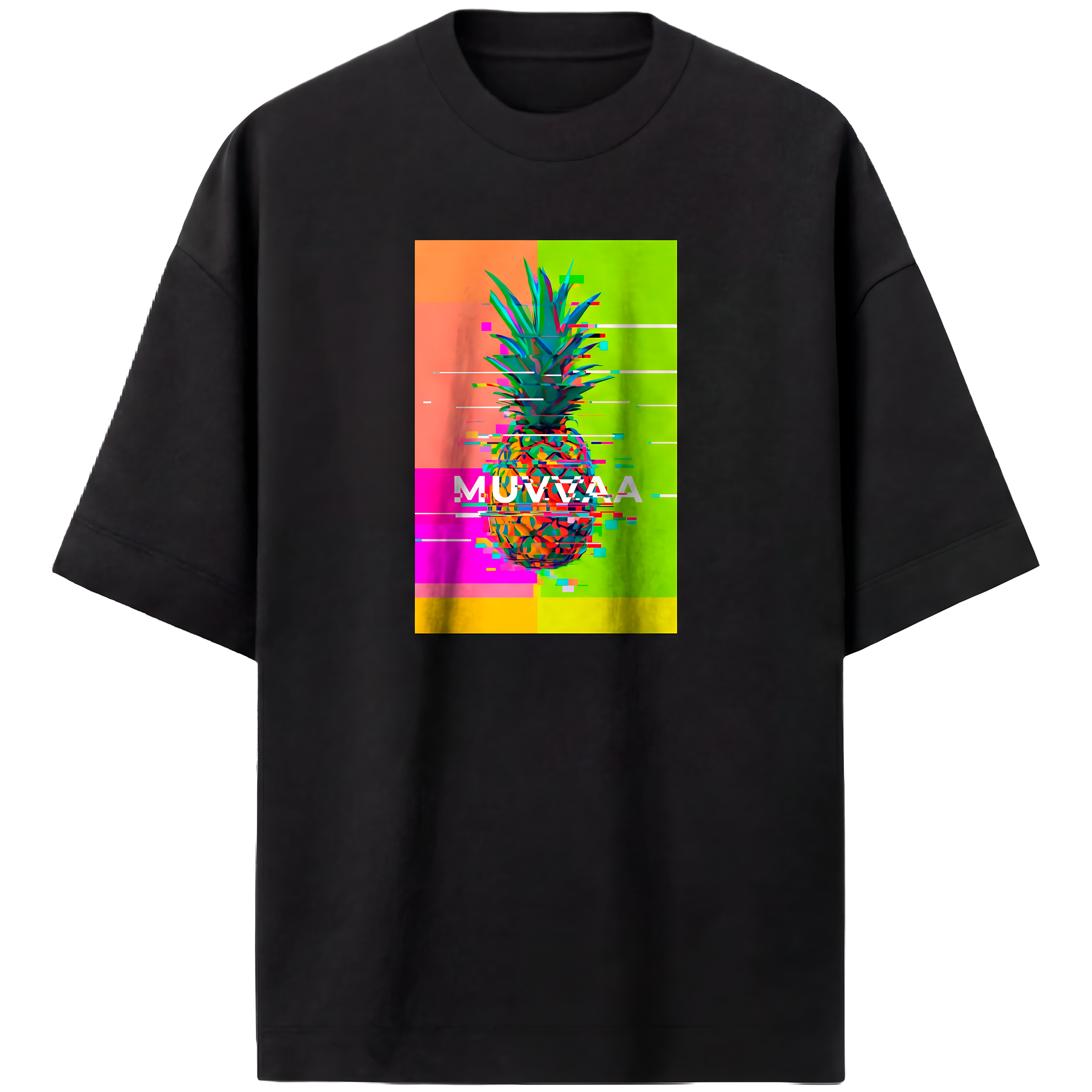 Camiseta Estampada Oversized Glitched Pineapple