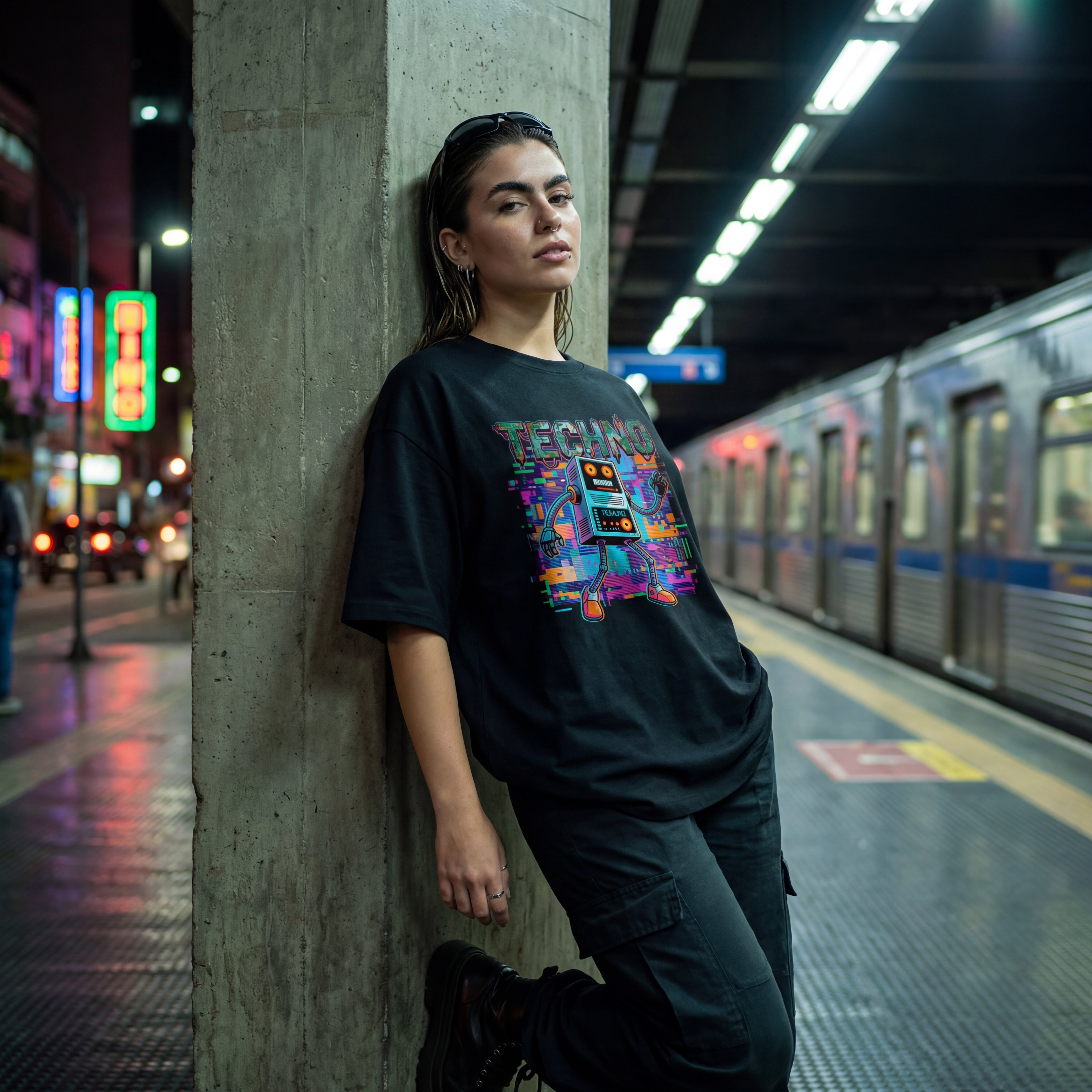 Camiseta Estampada Oversized Techno Robot