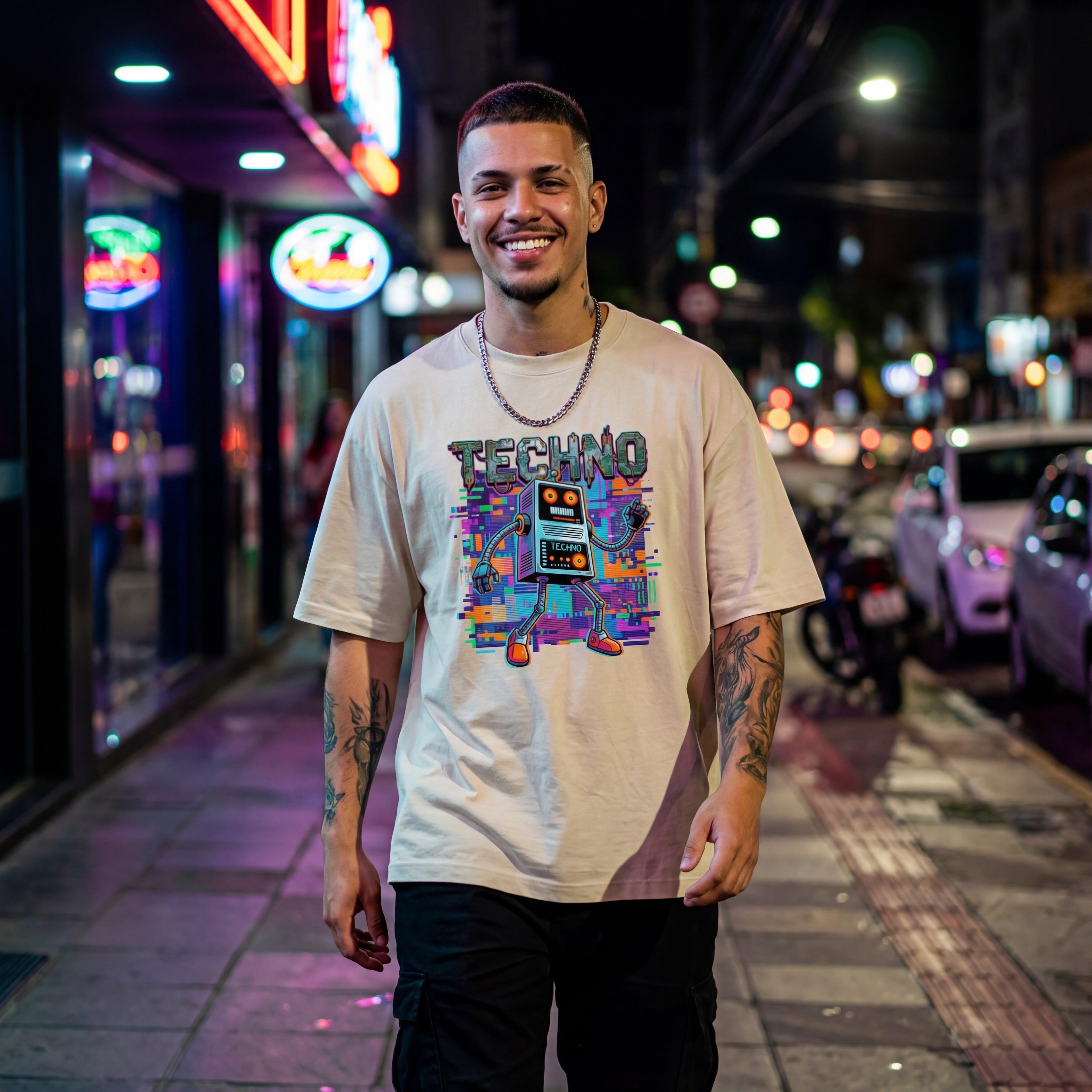 Camiseta Estampada Oversized Techno Robot