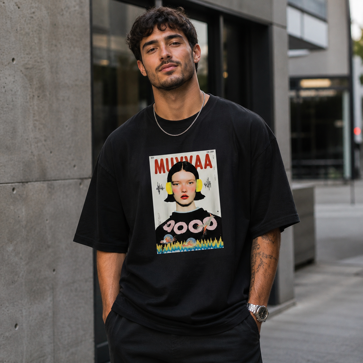 Camiseta Estampada Oversized Waveform